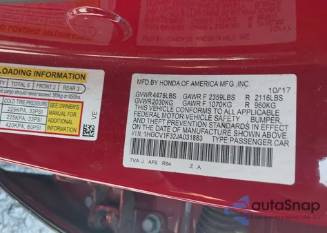 2018 Honda Accord Sport из США, поврежденный, VIN 1HGCV1F32JA031883